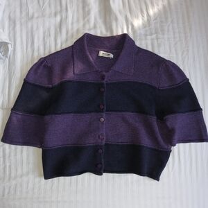 Cropped button front wool sweater